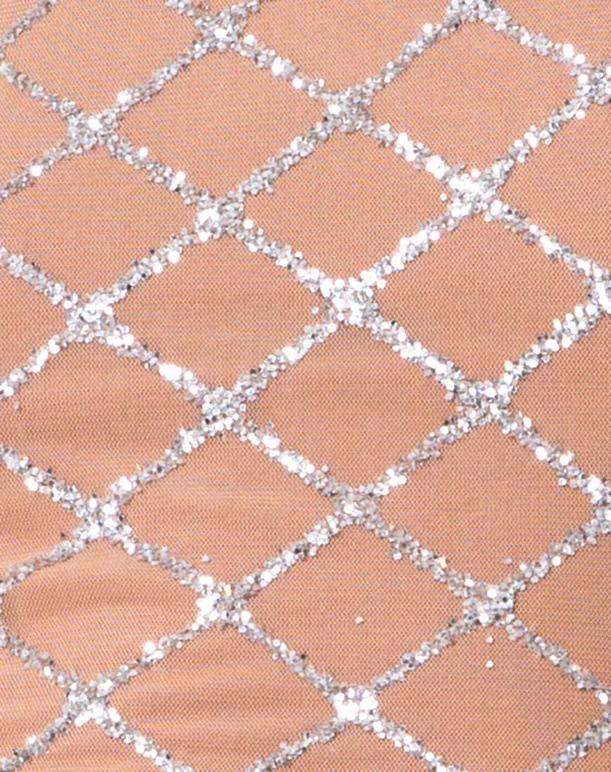 Hedi Bodycon Dress in Cross Linked Glitter Net Tan